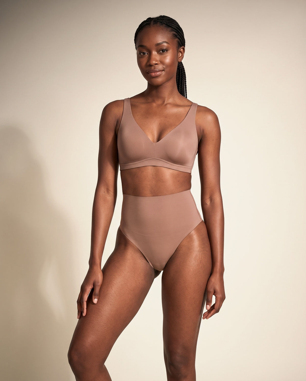 High-Waist Shaping Thong – Brown